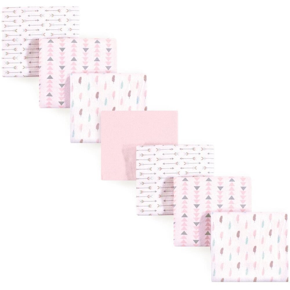 Luvable Friends 7 Cotton Flannel Receiving Blankets, Girl Feathers, One Size